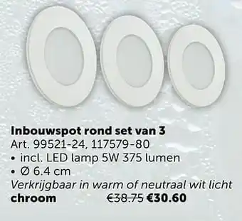 Zelfbouwmarkt Inbouwspot rond set van 3 chroom aanbieding