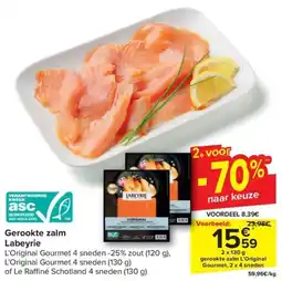 Carrefour Gerookte zalm Labeyrie 2 x 130g aanbieding