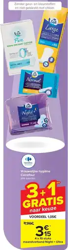 Carrefour Vrouwelijke hygiëne 4 x 10 stuks maandverband Night + Ultra aanbieding