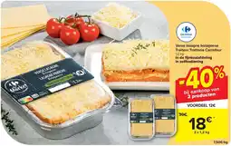 Carrefour Verse lasagne bolognese Traiteur Trattoria 2 x 1,2 kg aanbieding