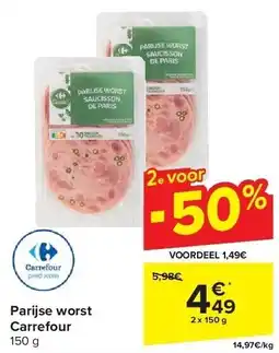 Carrefour Parijse worst 2 x 150g aanbieding