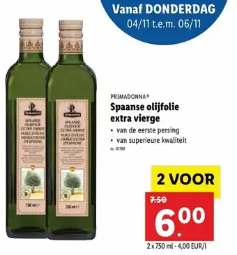 Lidl Primadonna Spaanse olijfolie extra vierge aanbieding