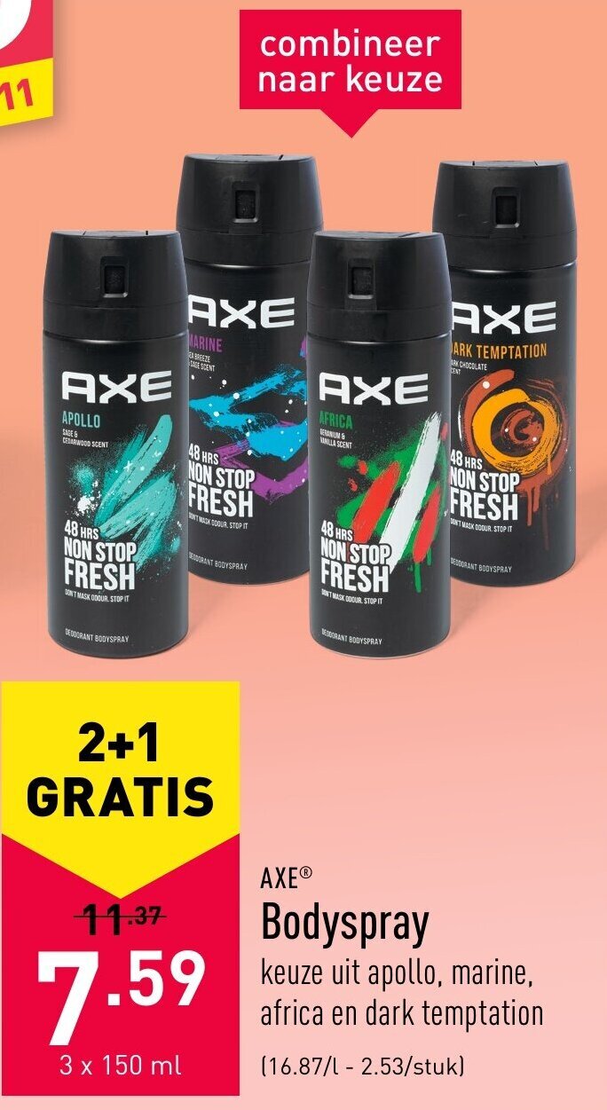 Axe Bodyspray 3*150ml promotie bij ALDI