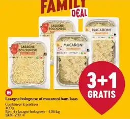 Delhaize Lasagne bolognese of macaroni ham/kaas aanbieding
