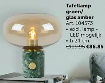 Tafellamp groen- glas amber