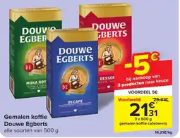 Carrefour Douwe Egberts Gemalen koffie 3 x5 00g aanbieding