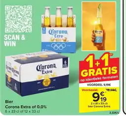 Carrefour Corona Extra of 0,0% Bier 6 x 33 cl of 12 x 33 cl aanbieding