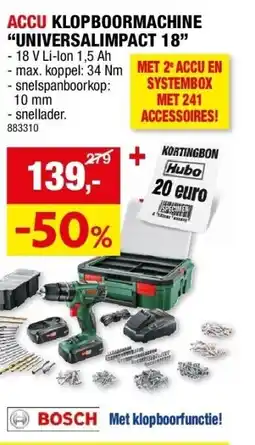 Hubo ACCU KLOPBOORMACHINE “UNIVERSALIMPACT 18” aanbieding