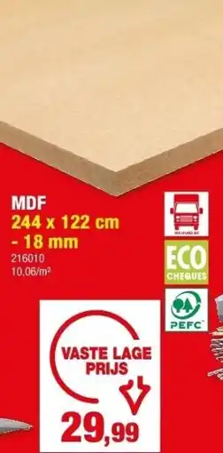 Hubo MDF 244 x 122 cm - 18 mm aanbieding