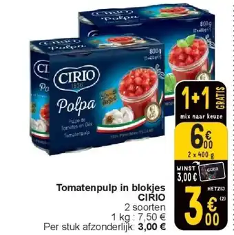 Cora Tomatenpulp in blokjes CIRIO aanbieding