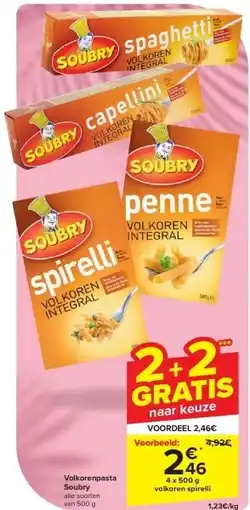 Carrefour Volkorenpasta Soubry aanbieding