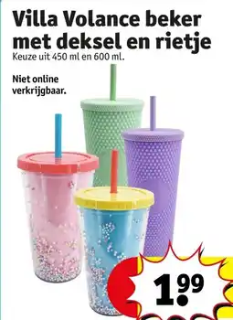 Kruidvat Villa Volance beker met deksel en rietje aanbieding