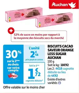 Auchan BISCUITS CACAO SAVEUR ORANGE LESS SUGAR 130g aanbieding