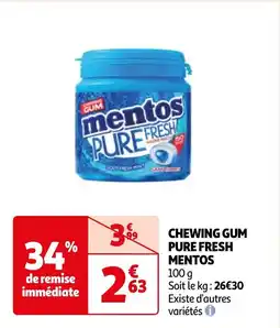 Auchan CHEWING GUM PURE FRESH MENTOS 100g aanbieding