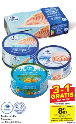Carrefour Tonijn in blik carrefour 150g tot 400g aanbieding