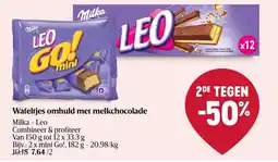 Delhaize Milka leo wafeltjes omhuld met melkchocolade aanbieding