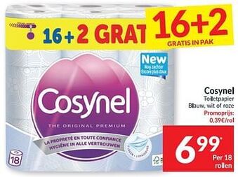 Intermarché Cosynel toiletpapier blauw, wit of roze aanbieding