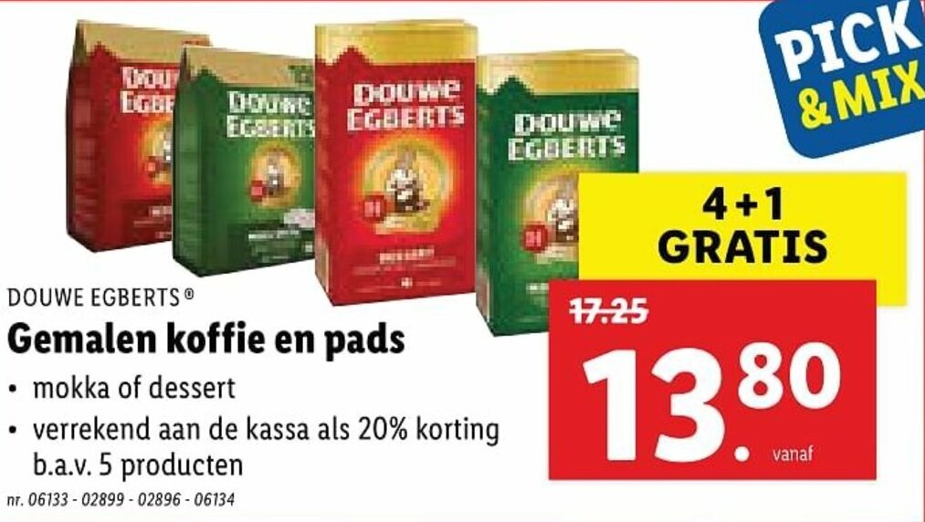 Douwe Egberts Gemalen koffie en pads promotie bij Lidl