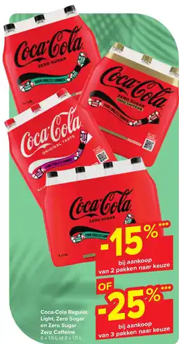 Carrefour Coca-Cola Regular, Light, Zero Sugar en Zero Sugar Zero Caffeine aanbieding