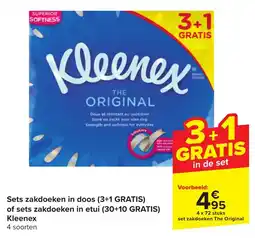 Carrefour Sets zakdoeken in doos (3+1 GRATIS) of sets zakdoeken in etui (30+10 GRATIS) Kleenex aanbieding