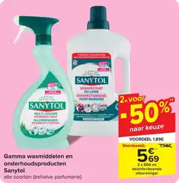 Carrefour Gamma wasmiddelen en onderhoudsproducten Sanytol 2 x 500 ml desinfecterende allesreiniger aanbieding
