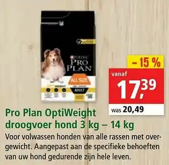 Maxi Zoo Pro plan optiweight droogvoer hond aanbieding