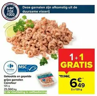 Carrefour Market Gekookte en gepelde grijze garnalen carrefour aanbieding