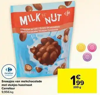 Snoepjes van melkchocolade met stukjes hazelnoot carrefour