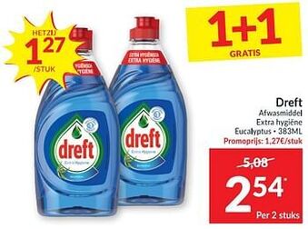 Intermarché Dreft afwasmiddel extra hygiène eucalyptus aanbieding