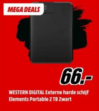 MediaMarkt Western Digital Externe harde schijf Elements Portable 2 TB Zwart aanbieding