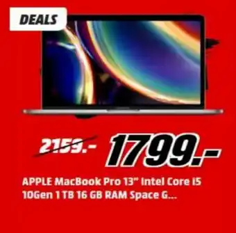 MediaMarkt Apple MacBook Pro 13" Intel Core i5 10Gen 1 TB 16 GB Ram Space G... aanbieding