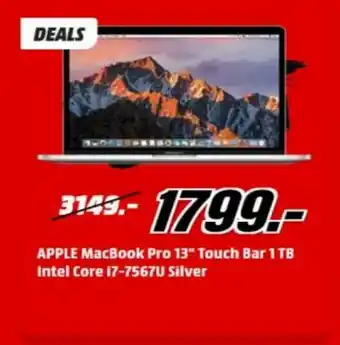 MediaMarkt Apple MacBook Pro 13" Touch Bar 1 TB Intel Core i7-7567U Silver aanbieding