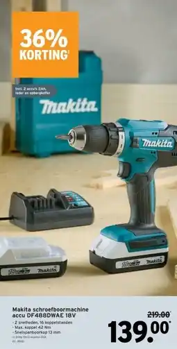 GAMMA Makita schroefboormachine accu DF488DWAE 18V aanbieding