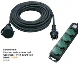 GAMMA Handson verlengsnoer met rubberkabel IP44 zwart 15 m aanbieding