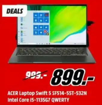 MediaMarkt Acer Laptop Swift 5 SF514-55T-532N Intel Core i5-1135G7 QWERTY aanbieding