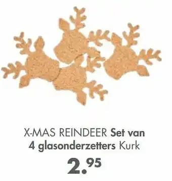Casa X-mas reindeer set van 4 glasonderzetters kurk aanbieding