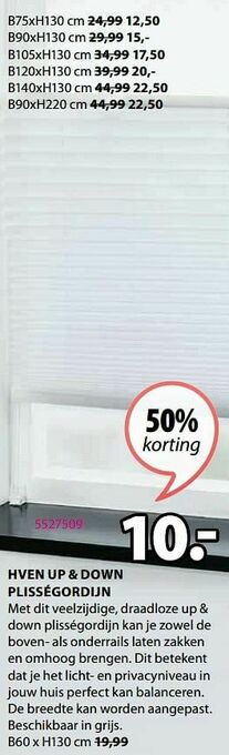 Jysk Hven up + down plisségordijn aanbieding