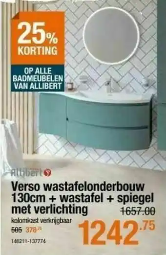 Verso wastafelonderbouw + wastafel + spiegel met verlichting