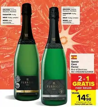 Carrefour Spanje cava ferriol brut of demi-sec aanbieding