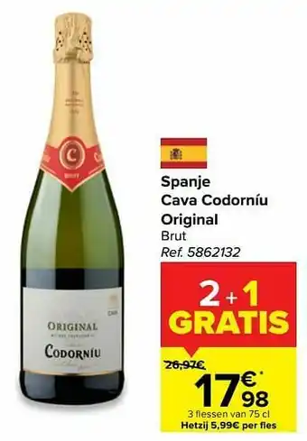 Carrefour Spanje cava codorníu original brut aanbieding