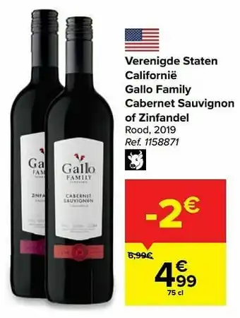 Carrefour Verenigde staten californië gallo family cabernet sauvignon of zinfandel rood aanbieding