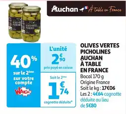Auchan OLIVES VERTES PICHOLINES Bocal 170 g aanbieding
