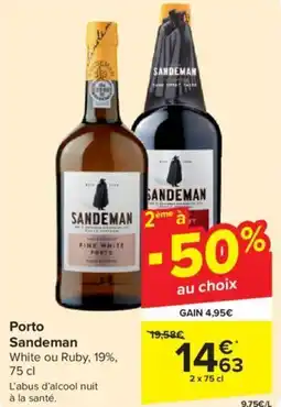 Carrefour Porto Sandeman White ou Ruby, 19%, 2 x 75cL aanbieding