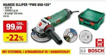 Hubo Bosch haakse slijper pws 850-125 aanbieding