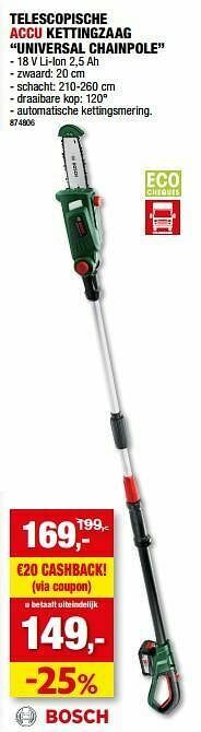 Hubo Bosch telescopische accu kettingzaag universal chainpole aanbieding