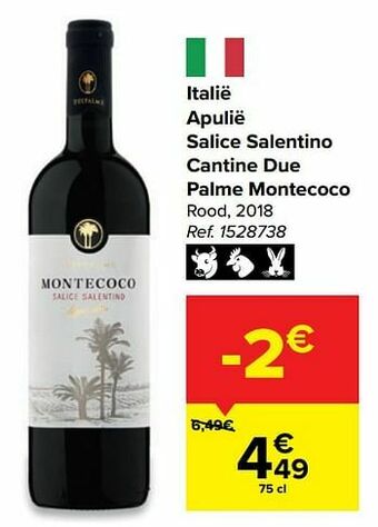 Carrefour Italië apulië salice salentino cantine due palme montecoco rood aanbieding