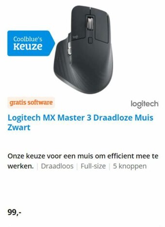 Coolblue Logitech MX Master 3 Draadloze Muis Zwart aanbieding