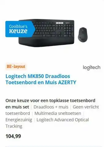 Coolblue Logitech MK850 Draadloos Toetsenbord en Muis Azerty aanbieding