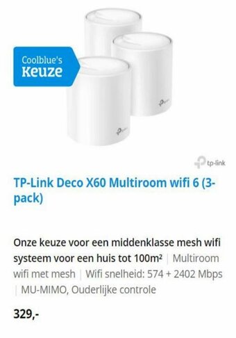 Coolblue TP-Link Deco X60 Multiroom wifi 6 (3-pack) aanbieding