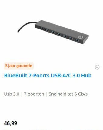 Coolblue BlueBuilt 7-Poorts USB-A/C 3.0 Hub aanbieding